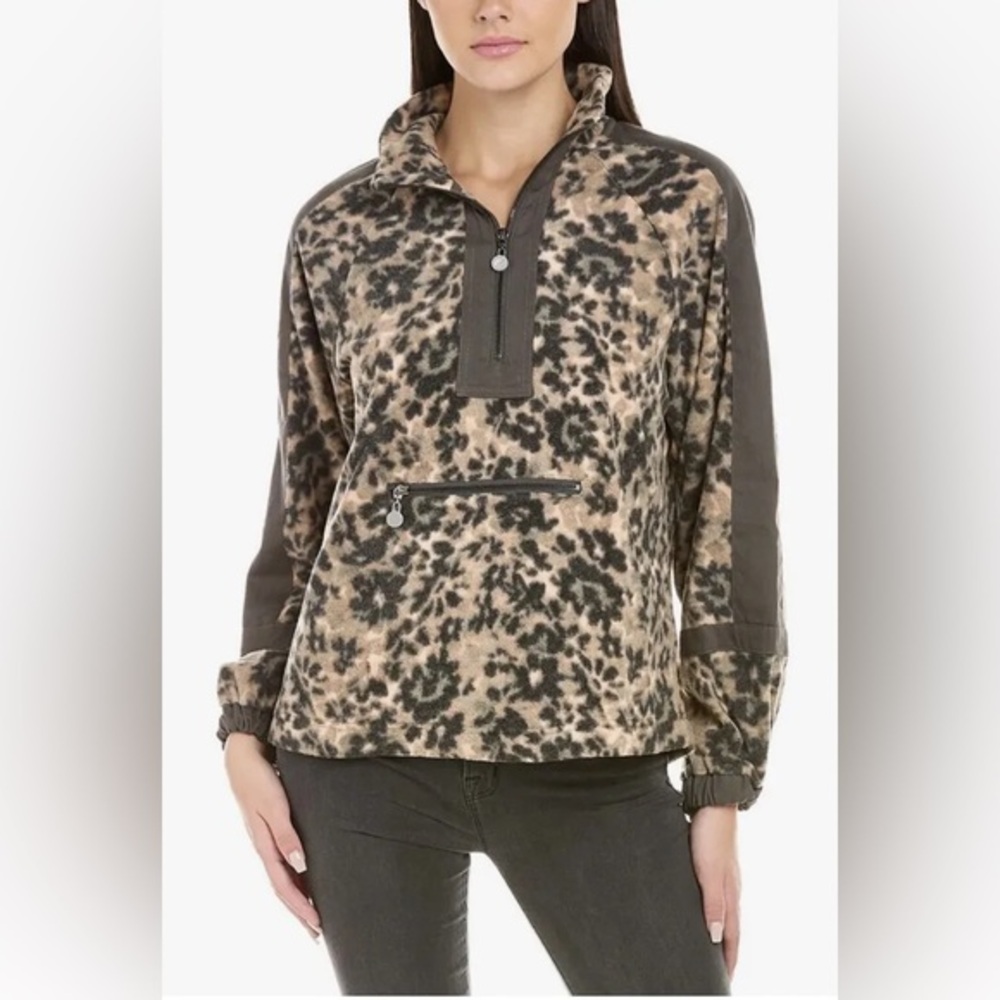 Johnny Was Calme Leopard Half Zip Fleece Pullover, size XS